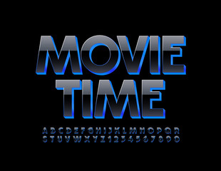 Vector luxury logo Movie Time with Stylish Font. Black and Blue Alphabet Letters and Numbers.