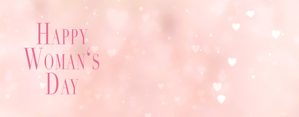 Happy Woman's Day background banner with hearts and text
