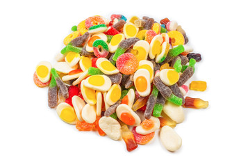 Assorted gummy candies. Top view. Jelly  sweets.