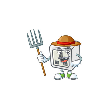sweet Farmer USB power socket cartoon mascot with hat and tools