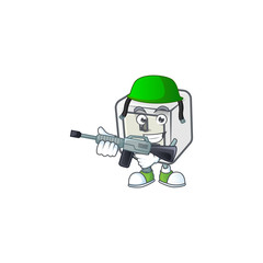 Obraz na płótnie Canvas USB power socket mascot design in an Army uniform with machine gun