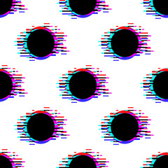 Seamless vector pattern with polka dot ornament with glitch effect on white background. Stock illustration for web, print, backgrounds and wallpaper