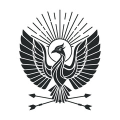 Naklejka premium Phoenix bird logo .Peacock flaing bird vector logo.Firebird abstract geometrical tattoo design.