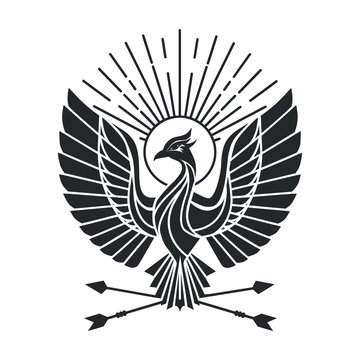 Phoenix bird logo .Peacock flaing bird vector logo.Firebird abstract geometrical tattoo design.