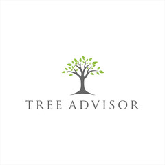 Obraz premium Green tree logo design , minimalist natural leaf and branch vector illustration isolated on white background for eco nature concept, environment, forest, or seasonal branding