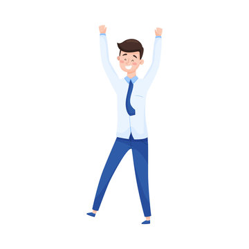 Happy Young Man Cheering About Victory Vector Illustration