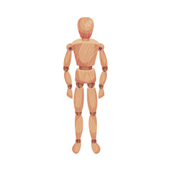 Wooden Man Standing Still Isolated on White Background Vector Illustration