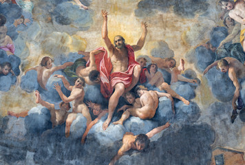 FERRARA, ITALY - JANUARY 30, 2020: The  fresco "Glory of holy Name" - Glory of Jesus in the church Chiesa di Santa Maria in Vado by  Carlo Bononi (1616 - 1621). © Renáta Sedmáková