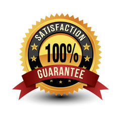 100% Satisfaction Guarantee Golden Medal Isolated on White 