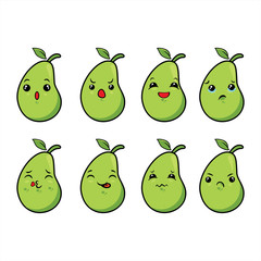Illustration graphic vector of cute Guava, set of cartoon tropical fruit characters in kawaii style, isolated on white background. vector illustration.