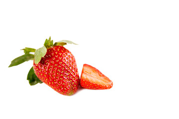 A bunch of juicy appetizing strawberries. Isoded on a white background. Close-up.