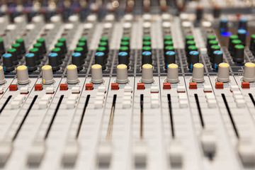 Sound mixer control panel. Close-up.