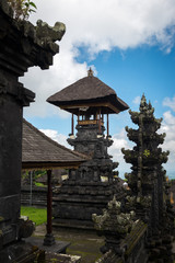 The scenery of the straw roof pagoda inside Pura Besakih or Mother Temple in Bali, Indonesia.