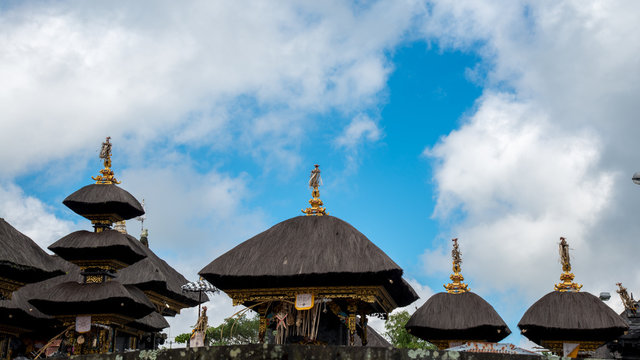The scenery of the straw roof pagoda inside Pura Besakih or Mother Temple in Bali, Indonesia.