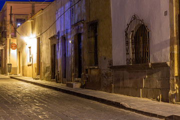 Street view of Queretaro under moonlight.