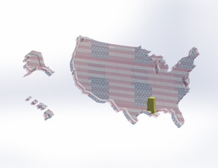 3D map of the United States.  Mississippi