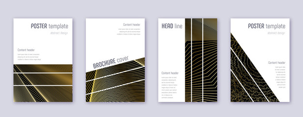 Geometric brochure design template set. Gold abstr