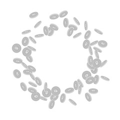 Russian ruble coins falling. Scattered black and w