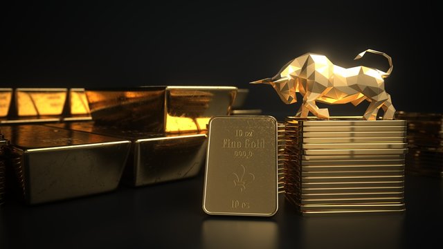 Rising gold prices on the stock market. 3d illustration.