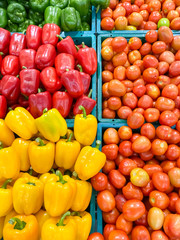 Red and yellow peppers at the market food and vegetable backgrounds
