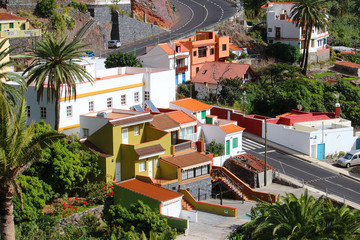 Aerial view on residential houses in Spanish architectural style (Gran Rey valley, La Gomera, Spain)