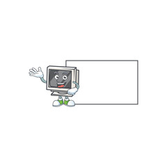 Cheerful vintage monitor mascot style design with whiteboard