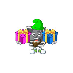 A charming vintage monitor cartoon mascot style with two boxes of gifts