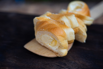 Fresh breads on table in cooking.