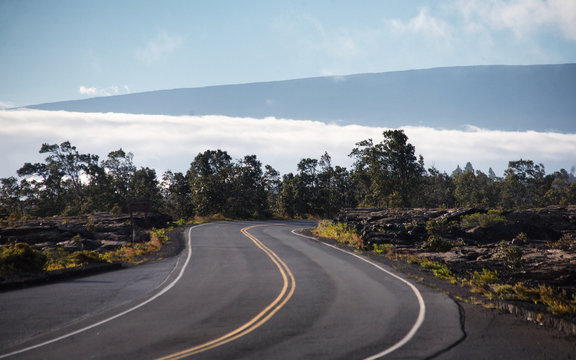 Chain of Craters Road (Hawaii Volcanoes National Park) with Mauna Loa in the background