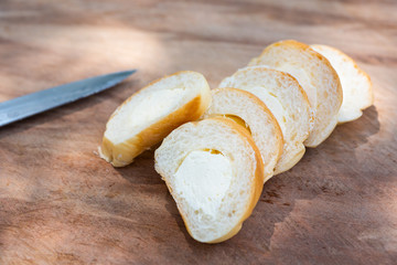 Fresh breads on table in cooking.