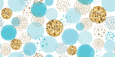 Behang Cirkels Jongens blauw gestippeld naadloos patroon Polka dot abstracte achtergrond blauwe glitter gouden cirkels Vector roze print