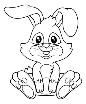 recommend clip art: Easter bunny rabbit cartoon character in black and white outline.