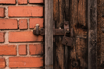 Old brick wall with a wooden door