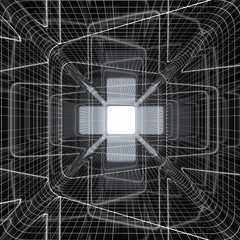 black interior with long corridor in modern space 3D Render,3d abstract tunnel