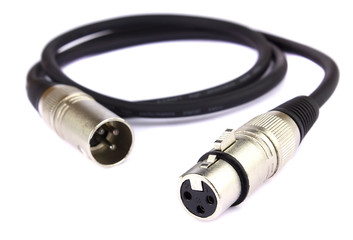 Xlr cable for sound microphone on white background