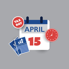 Colorful Tax Day Reminder Concept - Calendar Design Template - USA Tax Deadline, Due Date for IRS Federal Income Tax Returns: 15 April