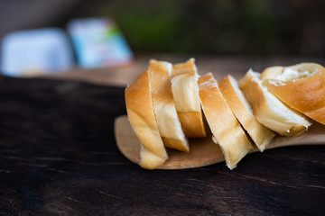 Fresh breads on table in cooking.