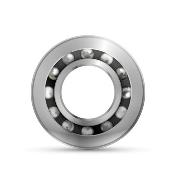 Realistic glossy bearing, detailed mechanism on white