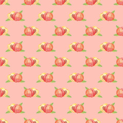 peaches and leaves watercolor seamless pattern. Background for design postcard, poster