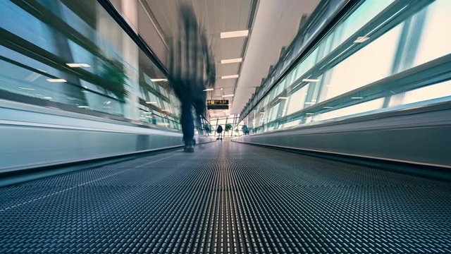 4K Motion Blur Timelapse Of Moving Escalator In The Airport 