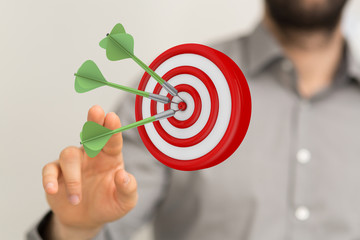 Dart arrow on target dartboard, Business success concept..