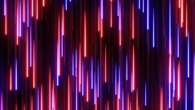 Falling Glowing Red Blue Neon Streak Cascading Rain Line Particles - 4K Seamless Loop Motion Background Animation