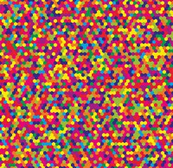 Random seamless mosaic pattern in toy, candy colors. Background is made up of multicolored hexagons. EPS10 vector file