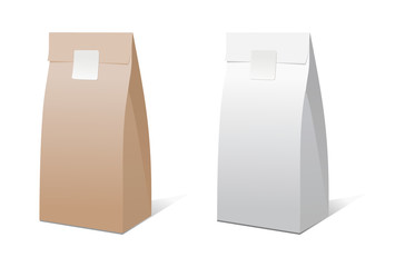 Craft paper bag packaging template isolated on white background. Brown and white Packaging template mock-up collection. Stand-up pouch Half Side view package.
