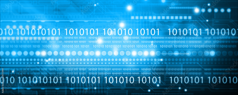 Poster abstract technology background. tech elements with binary cods. digital illustration.