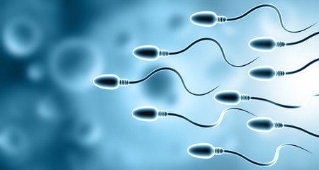 Moving sperm. Science background. 3d illustration.