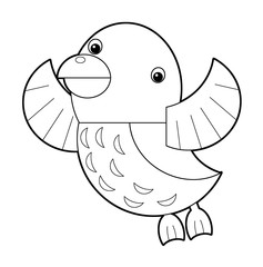 cartoon sketch scene with flying bird little auk isolated on white background illustration