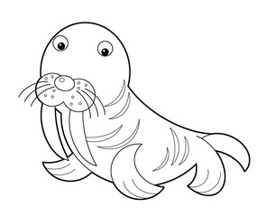 Cartoon sketch animal walrus on white background illustration