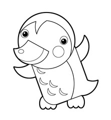 cartoon sketch scene with flying bird penguin isolated on white background illustration