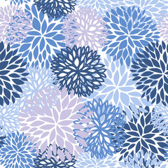 Floral seamless pattern. Blue, yellow and navy Chrysanthemum flowers background for web, print, textile, wallpaper design. - 324779504
